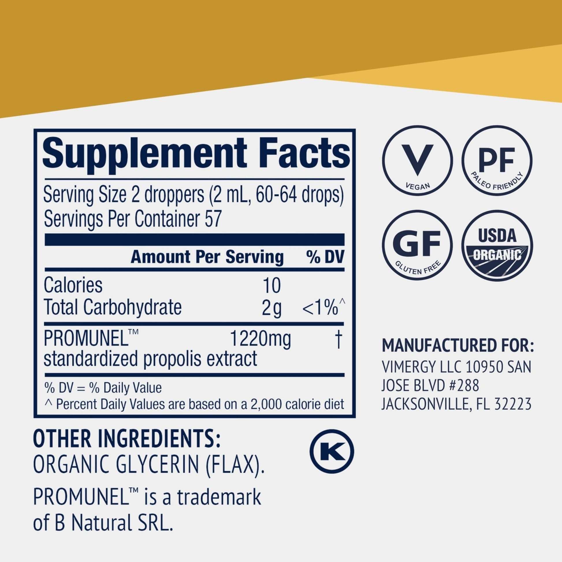 Vimergy PropolisPure® – Supports Immune and Respiratory Health* – Benefits Oral Health* – USDA Certified Organic, Kosher, Paleo-Friendly, Gluten-Free – 115 mL (57 Servings) - dailyvitalstore