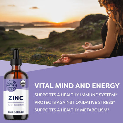 VIMERGY USDA Organic Zinc Supplements for Women & Men (7.5mg Liquid Zinc Per Serving) Fast-Absorbing Immune Support - dailyvitalstore