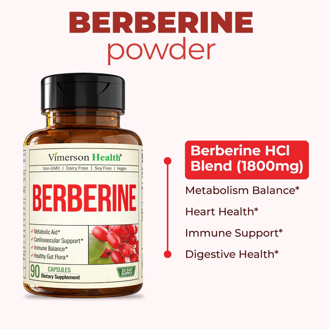 Vimerson Health Berberine Supplement with Third Party Tested Berberine 1800mg - Immune Support Supplement for Cardiovascular, Gastrointestinal Function & Metabolic Aid - Vegan & Non-GMO - dailyvitalstore