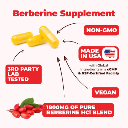 Vimerson Health Berberine Supplement with Third Party Tested Berberine 1800mg - Immune Support Supplement for Cardiovascular, Gastrointestinal Function & Metabolic Aid - Vegan & Non-GMO - dailyvitalstore