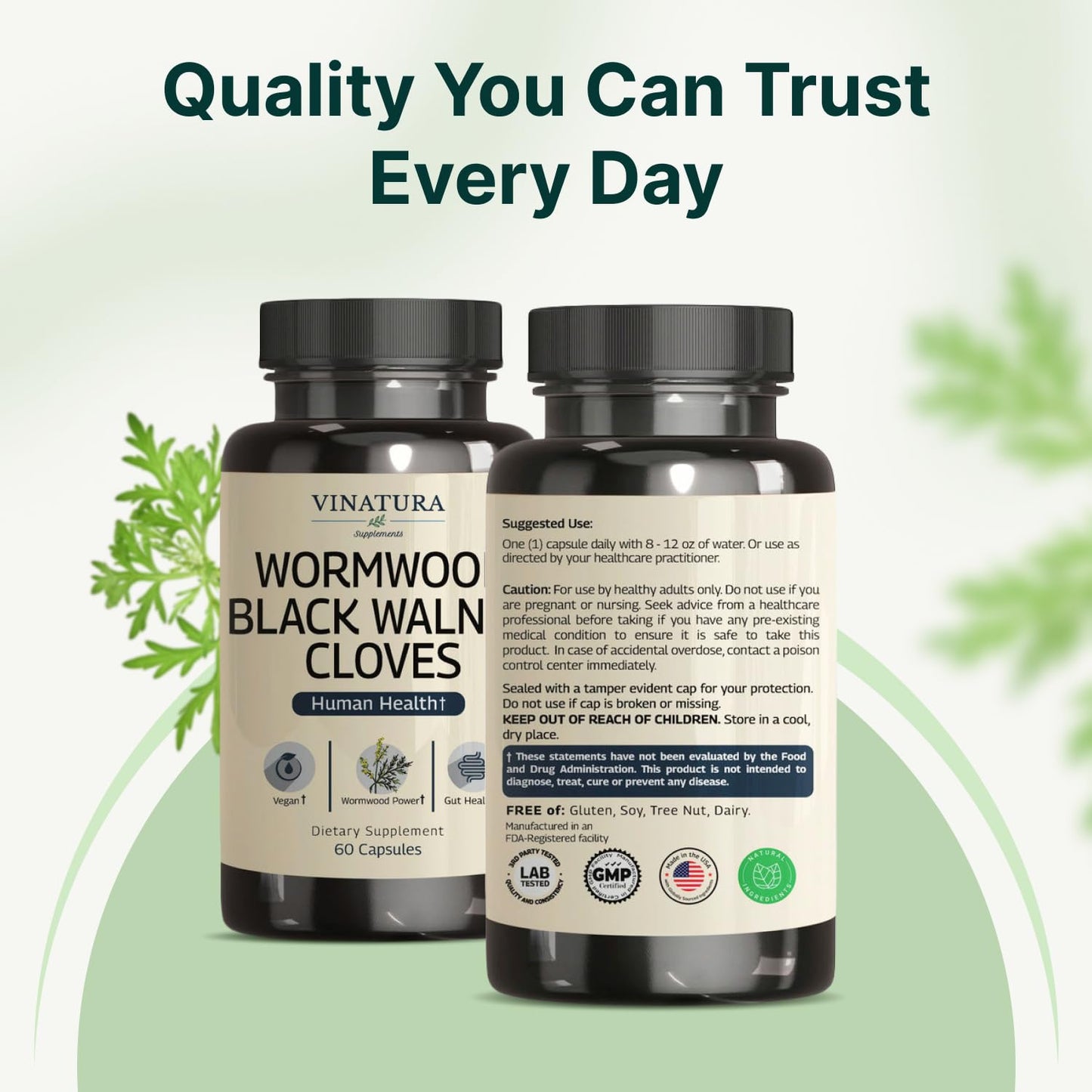 VINATURA Wormwood Black Walnut Clove Capsules - Cleanse, Detox, Intestinal Guard Formula Supplement for Humans, with Wormwood herb - dailyvitalstore