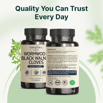 VINATURA Wormwood Black Walnut Clove Capsules - Cleanse, Detox, Intestinal Guard Formula Supplement for Humans, with Wormwood herb - dailyvitalstore
