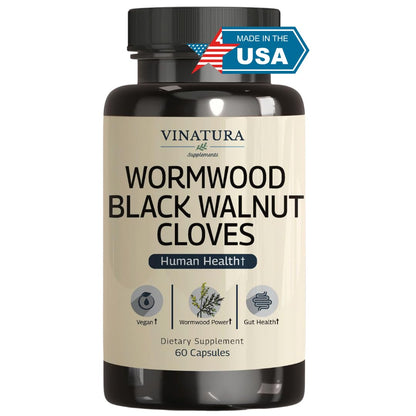 VINATURA Wormwood Black Walnut Clove Capsules - Cleanse, Detox, Intestinal Guard Formula Supplement for Humans, with Wormwood herb - dailyvitalstore