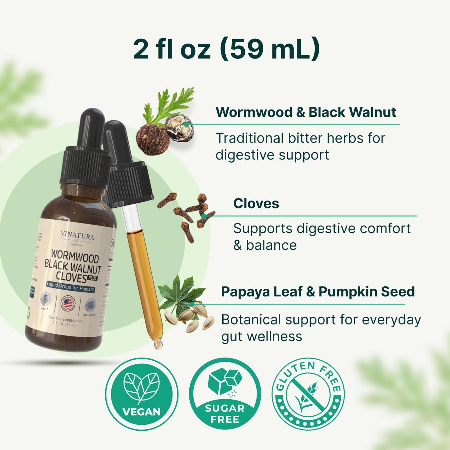 VINATURA Wormwood Black Walnut Cloves Liquid - Cleanse, Detox for Humans with Papaya Leaf and Pumpkin Seed, - dailyvitalstore