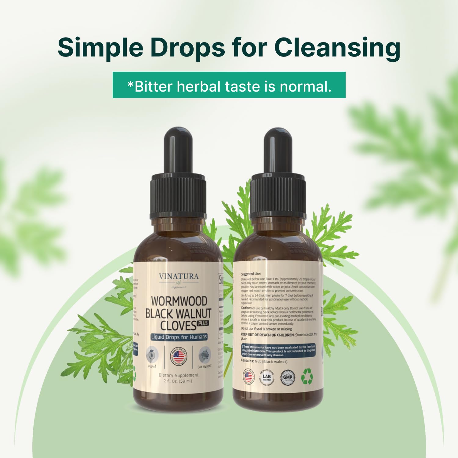 VINATURA Wormwood Black Walnut Cloves Liquid - Cleanse, Detox for Humans with Papaya Leaf and Pumpkin Seed, - dailyvitalstore