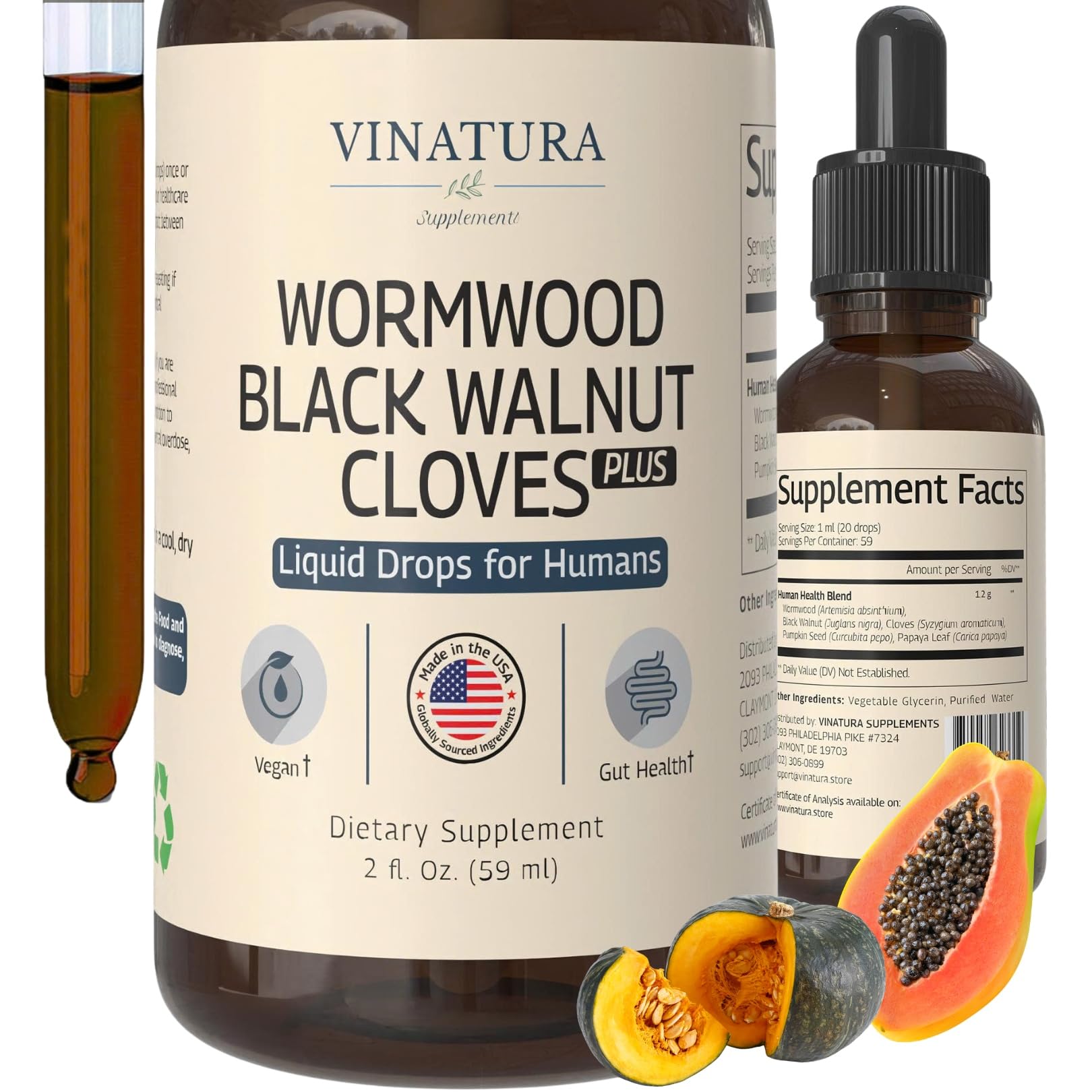 VINATURA Wormwood Black Walnut Cloves Liquid - Cleanse, Detox for Humans with Papaya Leaf and Pumpkin Seed, - dailyvitalstore