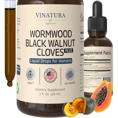 VINATURA Wormwood Black Walnut Cloves Liquid - Cleanse, Detox for Humans with Papaya Leaf and Pumpkin Seed, - dailyvitalstore