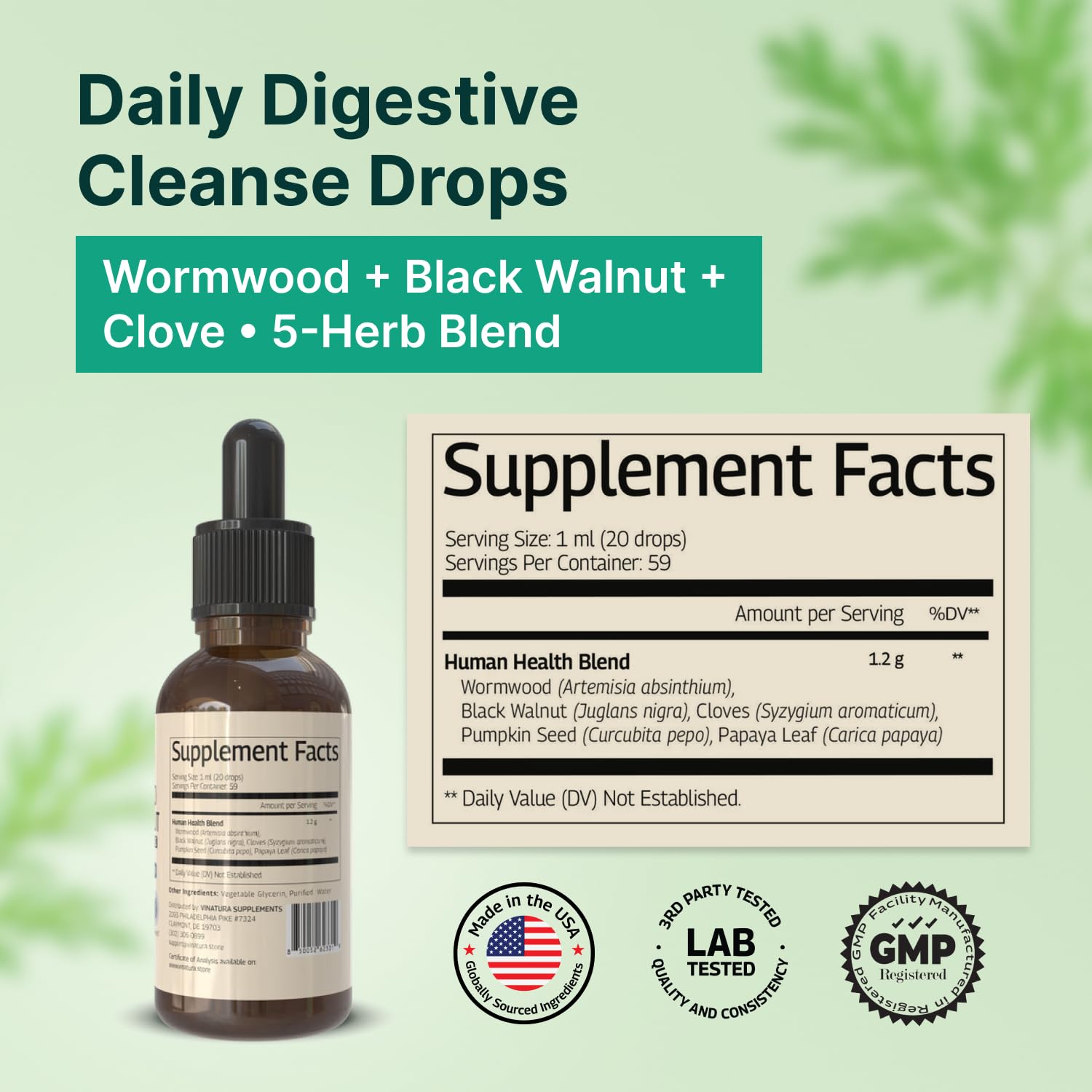 VINATURA Wormwood Black Walnut Cloves Liquid - Cleanse, Detox for Humans with Papaya Leaf and Pumpkin Seed, - dailyvitalstore