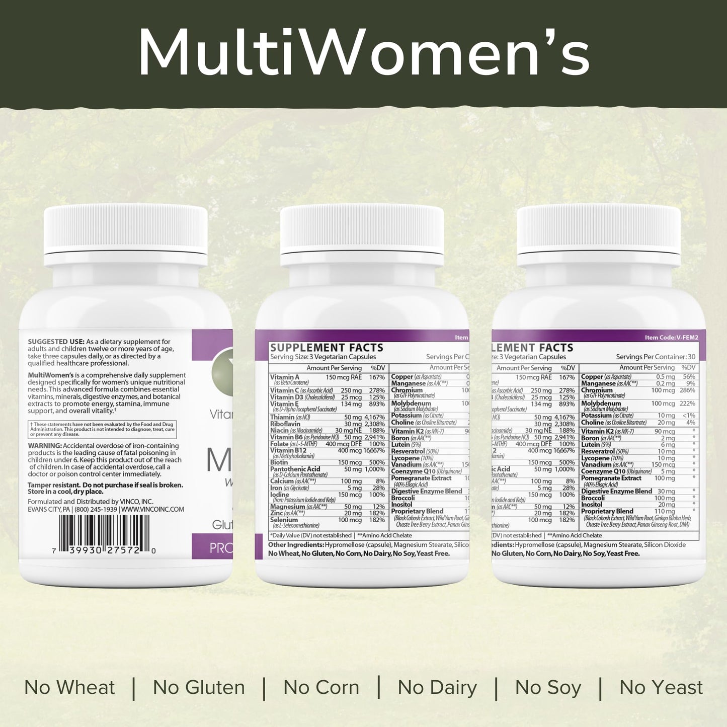 Vinco Inc - MultiWomen’s with Digestive Enzymes Daily Supplement | (90 Capsules) | Multivitamin for Women | Supports Energy, Hormone Balance, Immunity & Digestion | Gluten Free & Vegetarian - dailyvitalstore