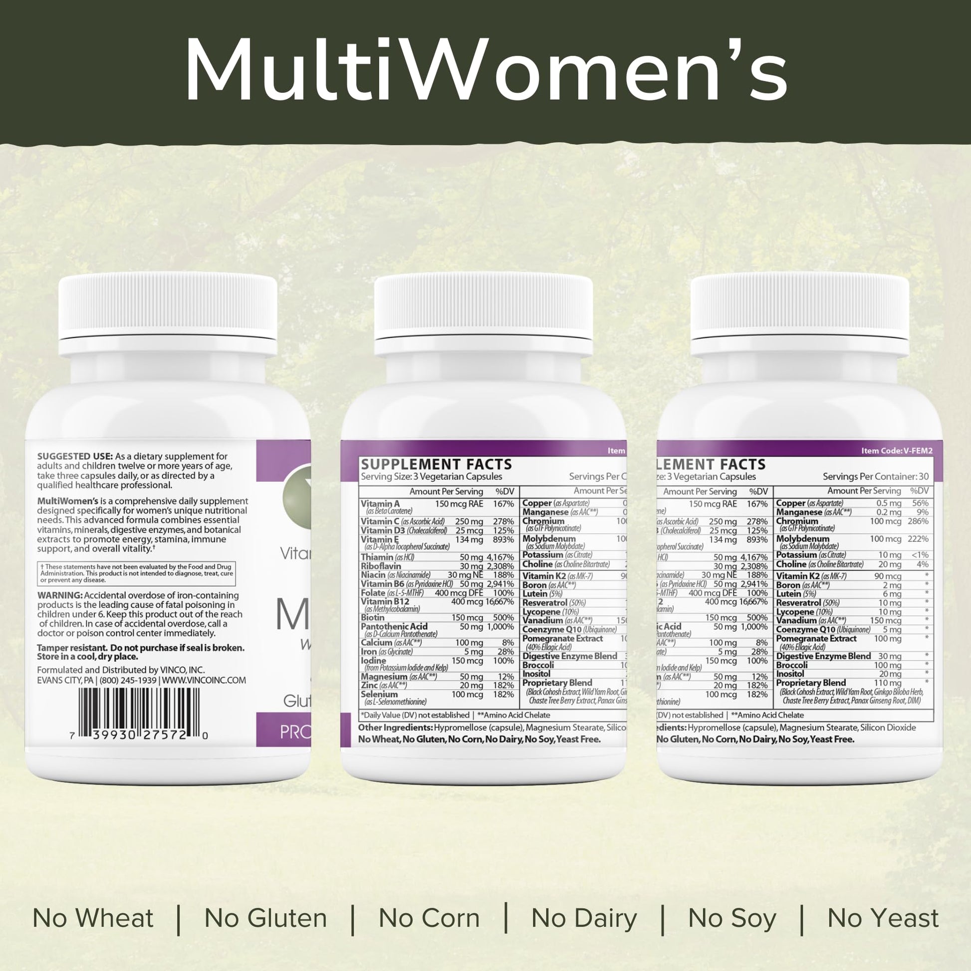 Vinco Inc - MultiWomen’s with Digestive Enzymes Daily Supplement | (90 Capsules) | Multivitamin for Women | Supports Energy, Hormone Balance, Immunity & Digestion | Gluten Free & Vegetarian - dailyvitalstore
