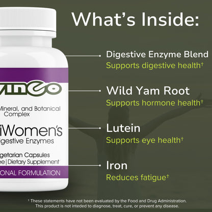 Vinco Inc - MultiWomen’s with Digestive Enzymes Daily Supplement | (90 Capsules) | Multivitamin for Women | Supports Energy, Hormone Balance, Immunity & Digestion | Gluten Free & Vegetarian - dailyvitalstore