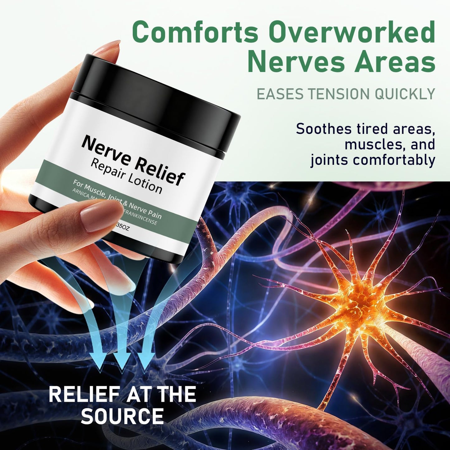 Vincofoo 2PC Nerve Relief Repair Lotion Cream, Neuropathy Lotion with Arnica, Deeply Moisturizes Skin, Keep Soft Smooth, Suitable for Muscle, Lumbar, Neck, Hands and Feet - dailyvitalstore