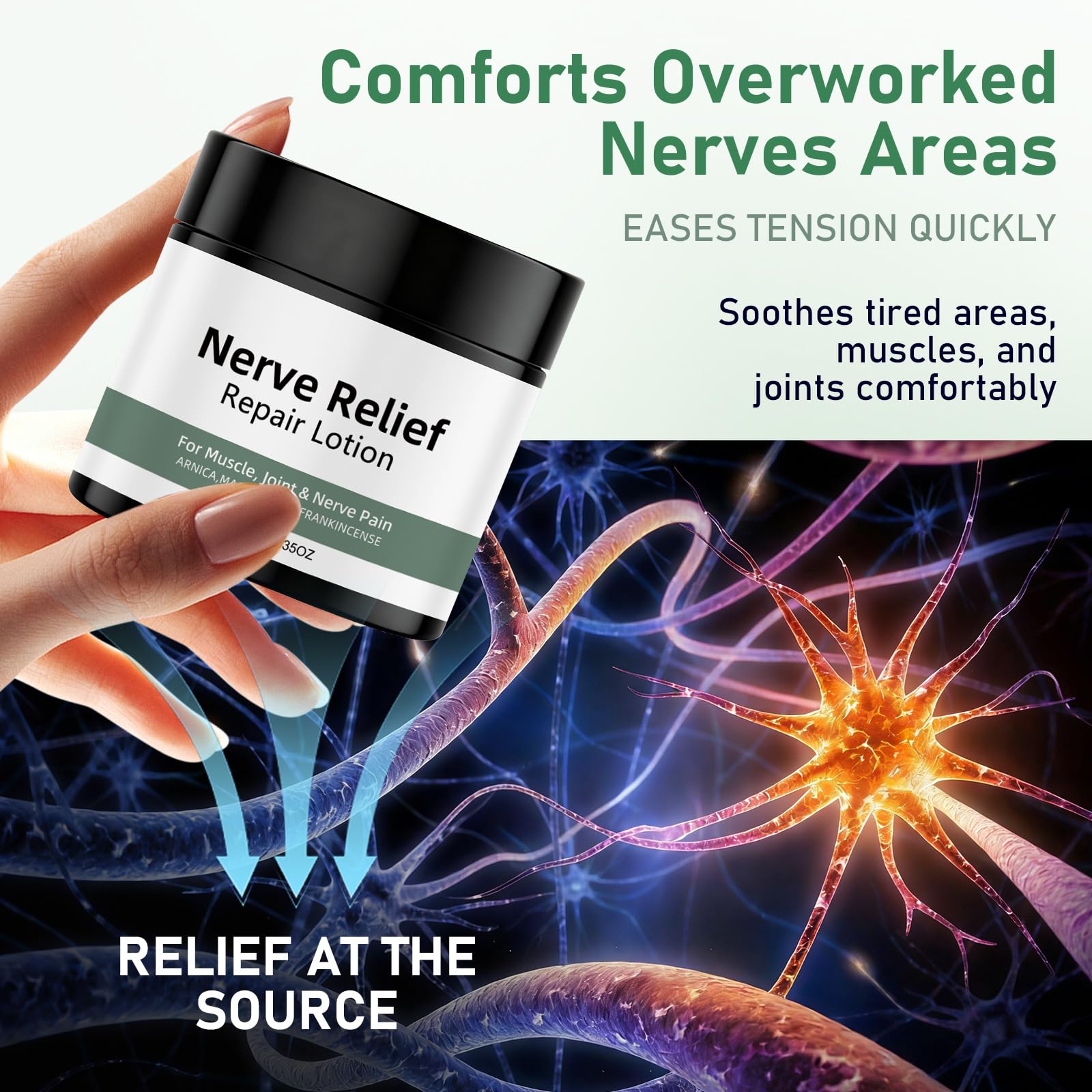 Vincofoo 2PC Nerve Relief Repair Lotion Cream, Neuropathy Lotion with Arnica, Deeply Moisturizes Skin, Keep Soft Smooth, Suitable for Muscle, Lumbar, Neck, Hands and Feet - dailyvitalstore