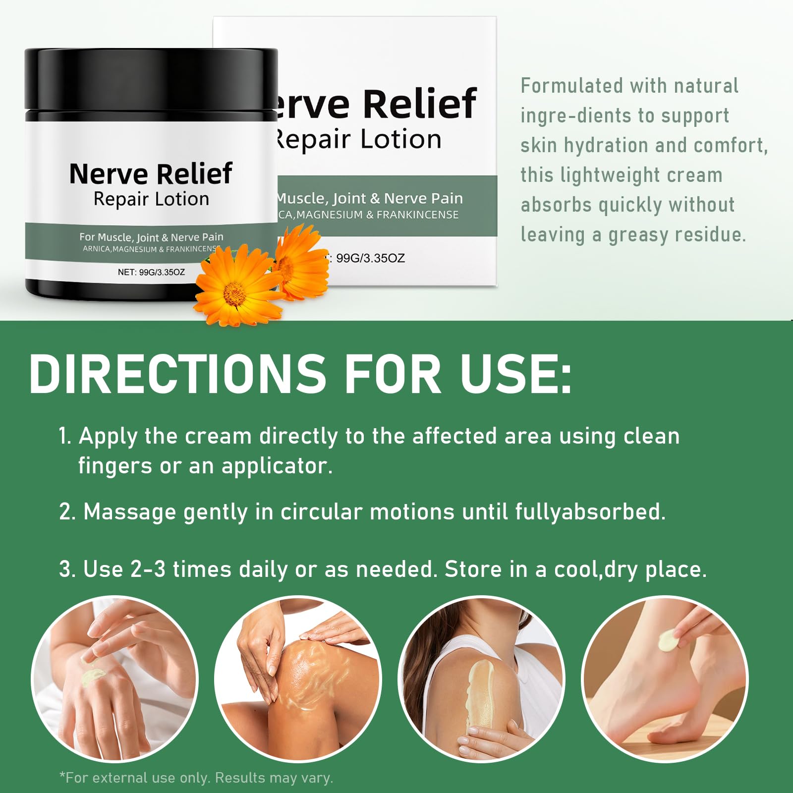 Vincofoo 2PC Nerve Relief Repair Lotion Cream, Neuropathy Lotion with Arnica, Deeply Moisturizes Skin, Keep Soft Smooth, Suitable for Muscle, Lumbar, Neck, Hands and Feet - dailyvitalstore