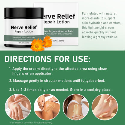 Vincofoo 2PC Nerve Relief Repair Lotion Cream, Neuropathy Lotion with Arnica, Deeply Moisturizes Skin, Keep Soft Smooth, Suitable for Muscle, Lumbar, Neck, Hands and Feet - dailyvitalstore