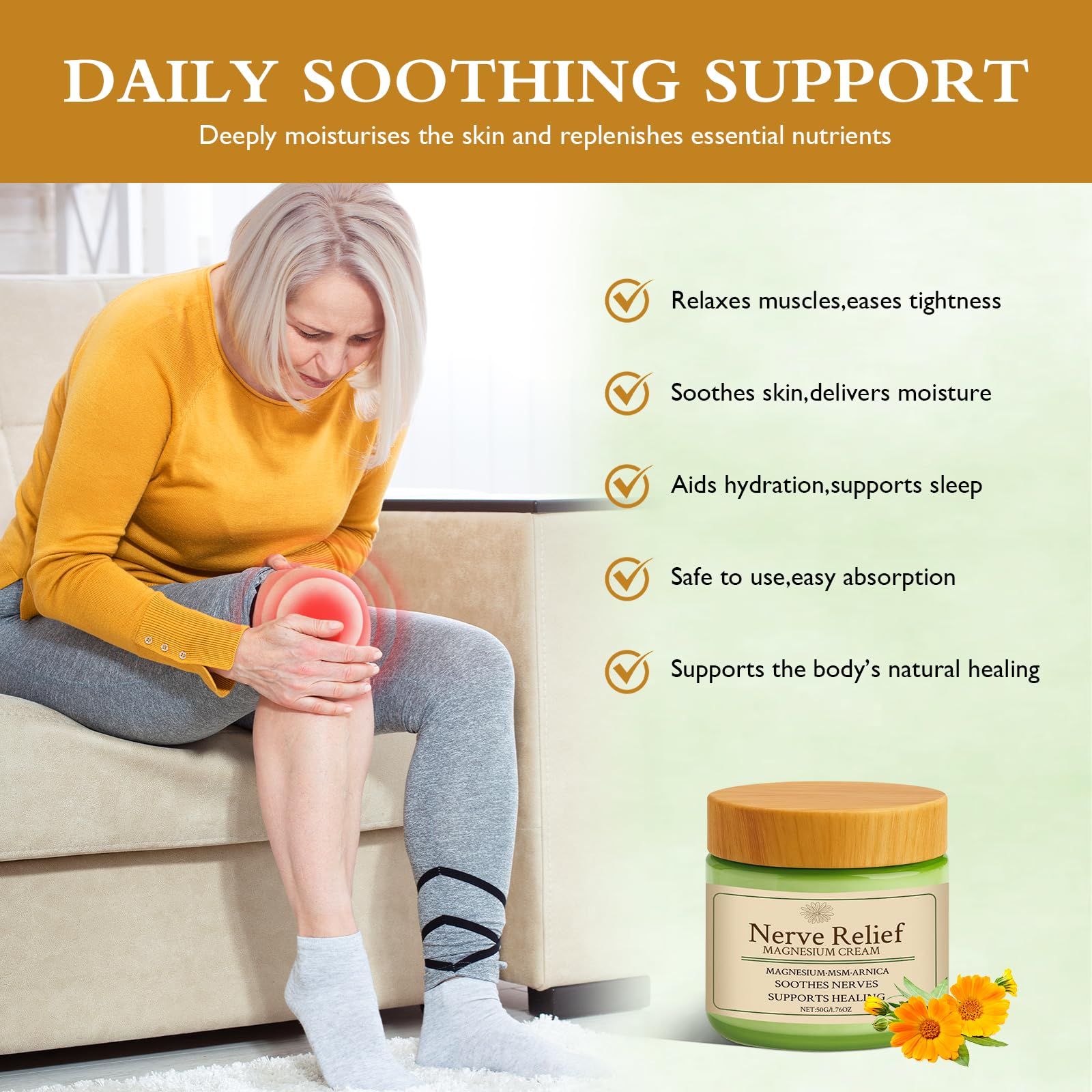 Vincofoo Nerve Relief Magnesium Cream with MSM & Arnica, Soothes Nerves & Daily Soothing Support - dailyvitalstore