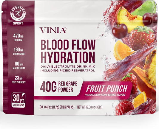 VINIA Resveratrol Electrolyte Hydration Powder Mix | Boost Blood Flow &amp; Circulation | Sea Salt, Coconut Water Potassium - dailyvitalstore