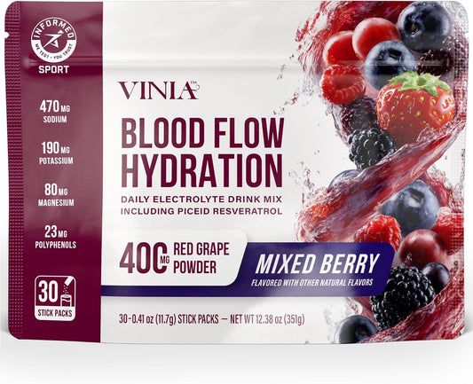 VINIA Resveratrol Electrolyte Hydration Powder Mix | Boost Blood Flow & Circulation | Sea Salt, Coconut Water Potassium, Magnesium, Informed - dailyvitalstore