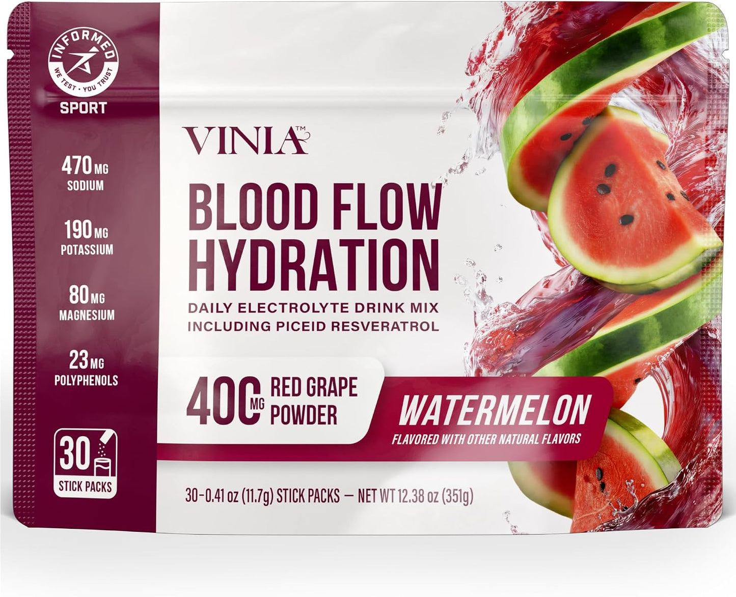VINIA Resveratrol Electrolyte Hydration Powder Mix | Boost Blood Flow & Circulation | Sea Salt, Coconut Water Potassium, Magnesium, Informed Sport Certified - dailyvitalstore
