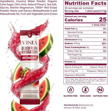 VINIA Resveratrol Electrolyte Hydration Powder Mix | Boost Blood Flow & Circulation | Sea Salt, Coconut Water Potassium, Magnesium, Informed Sport Certified - dailyvitalstore