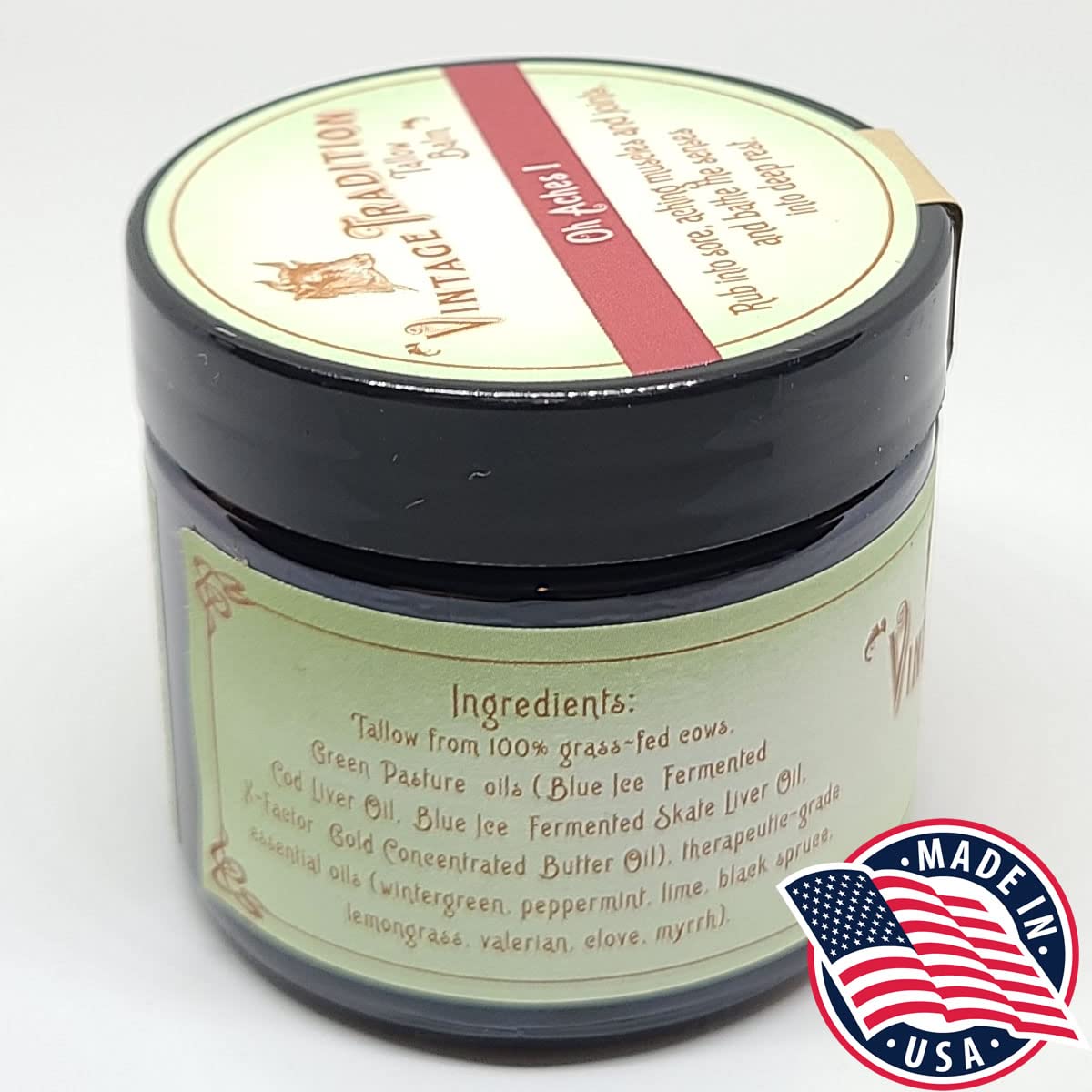 Vintage Tradition Oh Aches! Tallow Balm Supports Joint and Muscle Health – Beef Tallow Grass Fed Balm with Wintergreen, Peppermint, and Lime Essential Oil Blend, 2 Fl. Oz. - dailyvitalstore