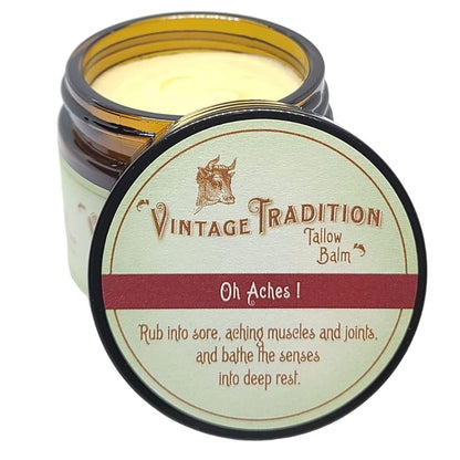 Vintage Tradition Oh Aches! Tallow Balm Supports Joint and Muscle Health – Beef Tallow Grass Fed Balm with Wintergreen, Peppermint, and Lime Essential Oil Blend, 2 Fl. Oz. - dailyvitalstore