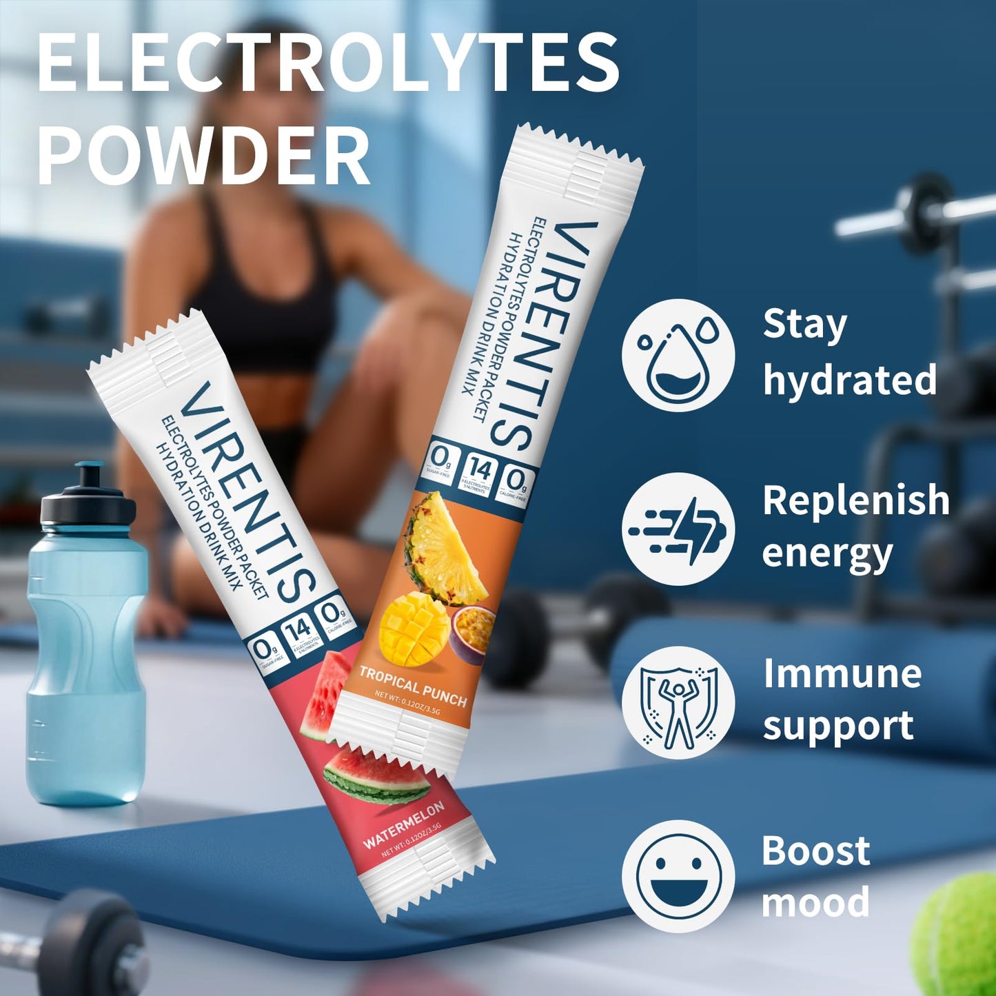 VIRENTIS 16 Sticks Electrolytes Powder Packets Sugar Free Hydration Packets, 8 Flavors Liquid Daily IV Electrolyte Drink Mix for Rehydration - dailyvitalstore