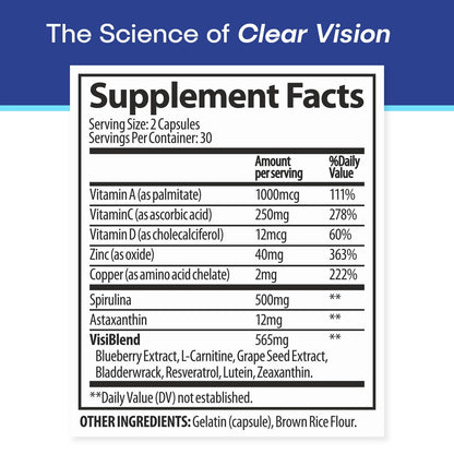 VisiUltra Eye Health Supplement – 14 Essential nutrients for Clear Vision, Blue Light Protection, and Long-Term Eye Health. Supports Clarity and Eye Wellness. 60 Capsules. (1 Pack) - dailyvitalstore
