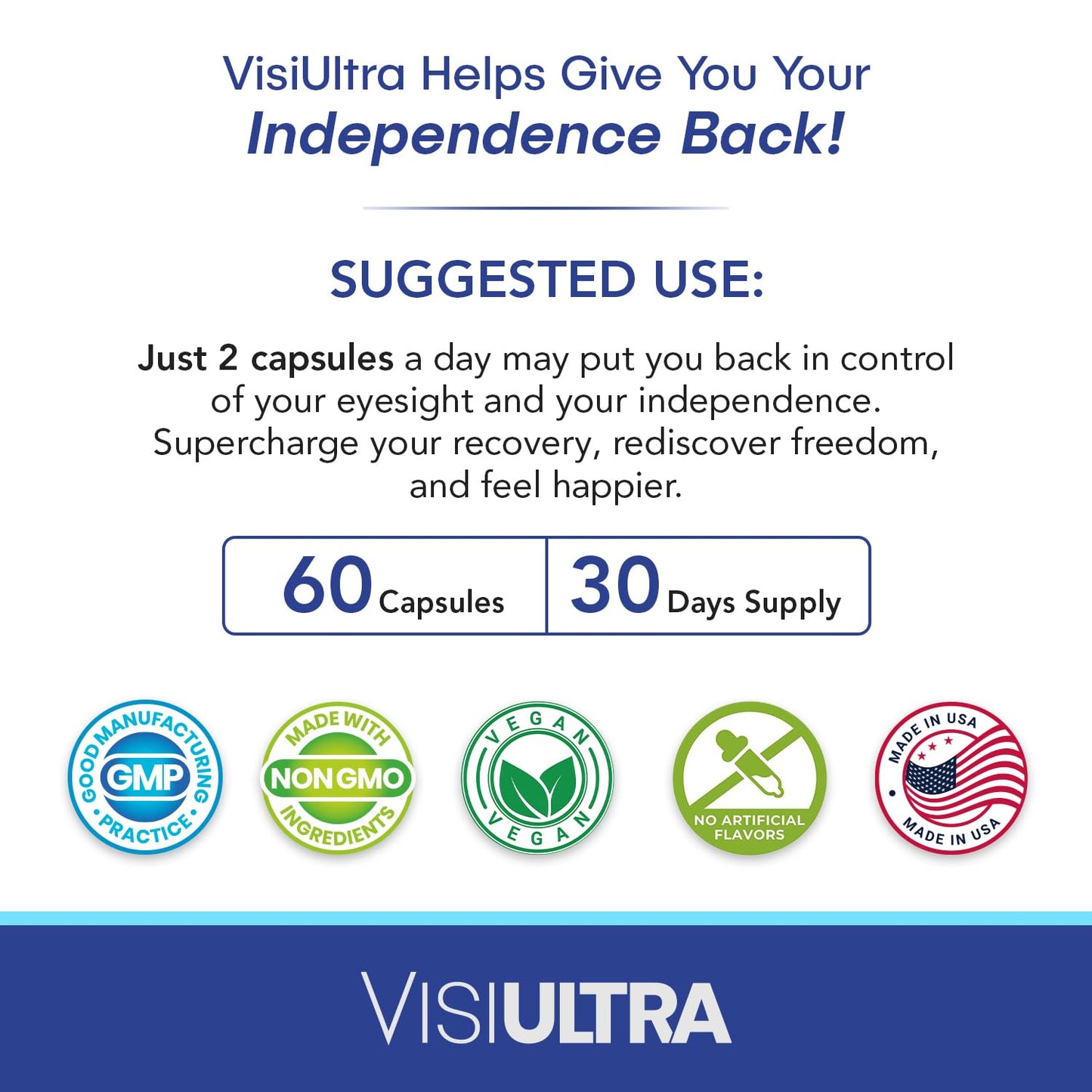 VisiUltra Eye Health Supplement – 14 Essential nutrients for Clear Vision, Blue Light Protection, and Long-Term Eye Health. Supports Clarity and Eye Wellness. 60 Capsules. (1 Pack) - dailyvitalstore