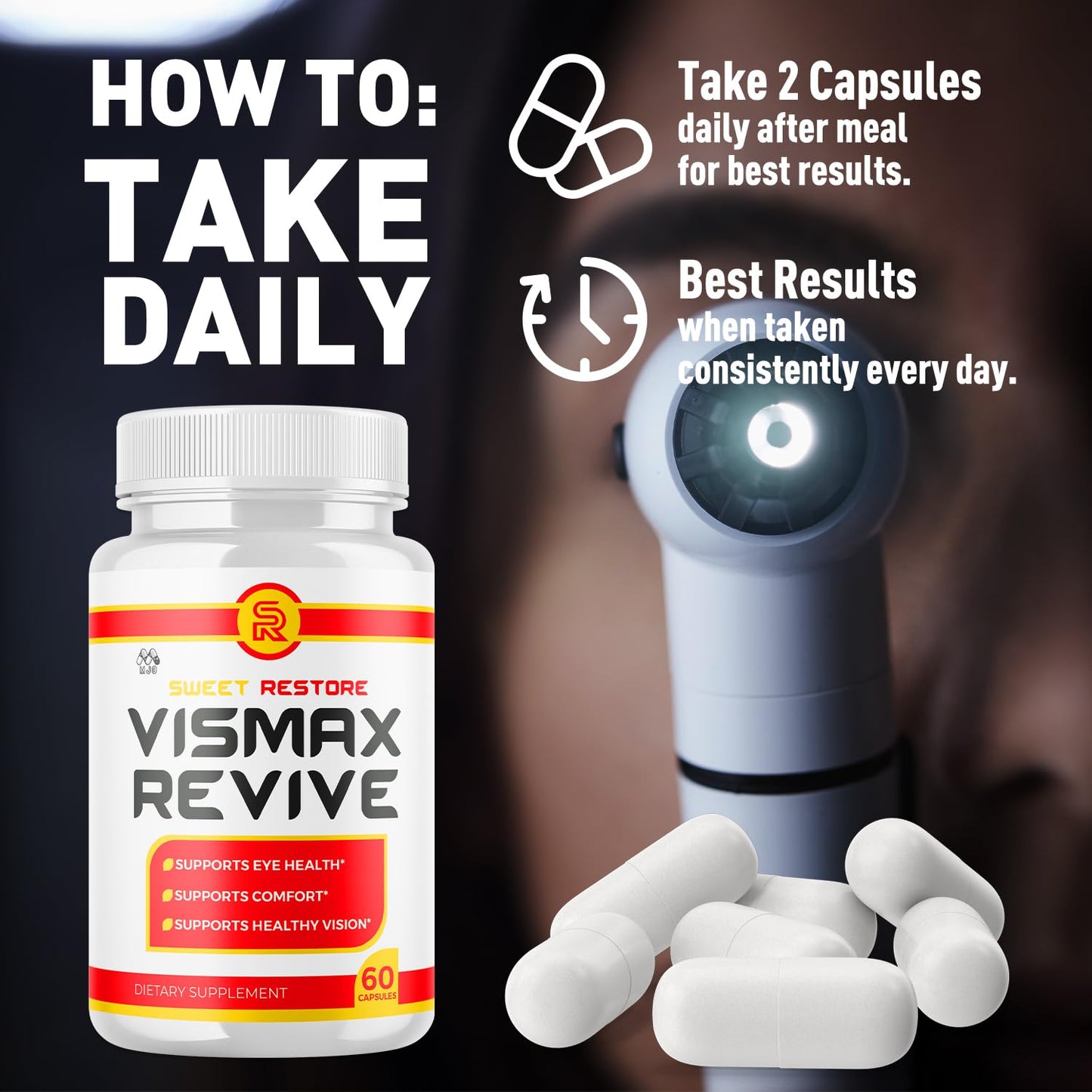 Vismax Revive Capsules, Official VismaxRevive Vision Support Supplement with All Natural Ingredients, Advanced Eye Health Formula and Vision Vitamin Supporting Wellness Naturally (60 Capsules) - dailyvitalstore