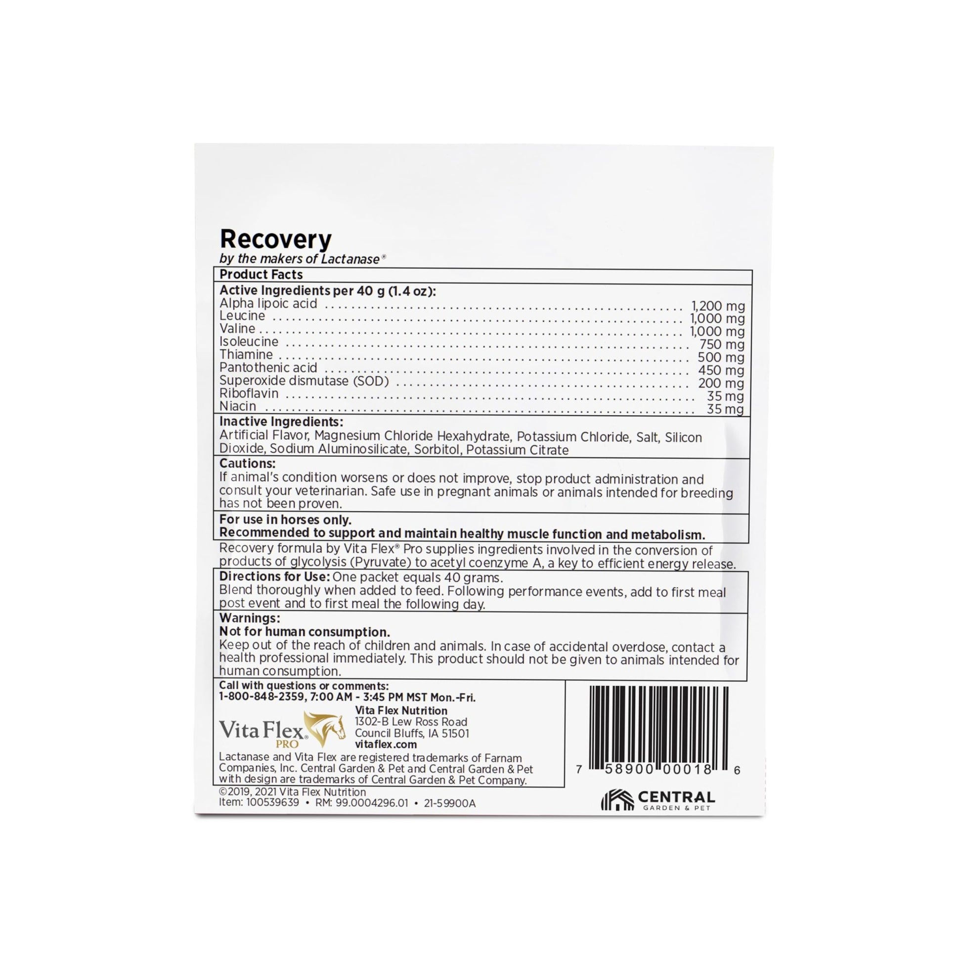 Vita Flex Pro Recovery by the Makers of Lactanase, Post Performance Horse Supplements 40 g, Show Safe Muscle Recovery Supplements, Amino Acids for Horses, Strength & Joint Health - dailyvitalstore