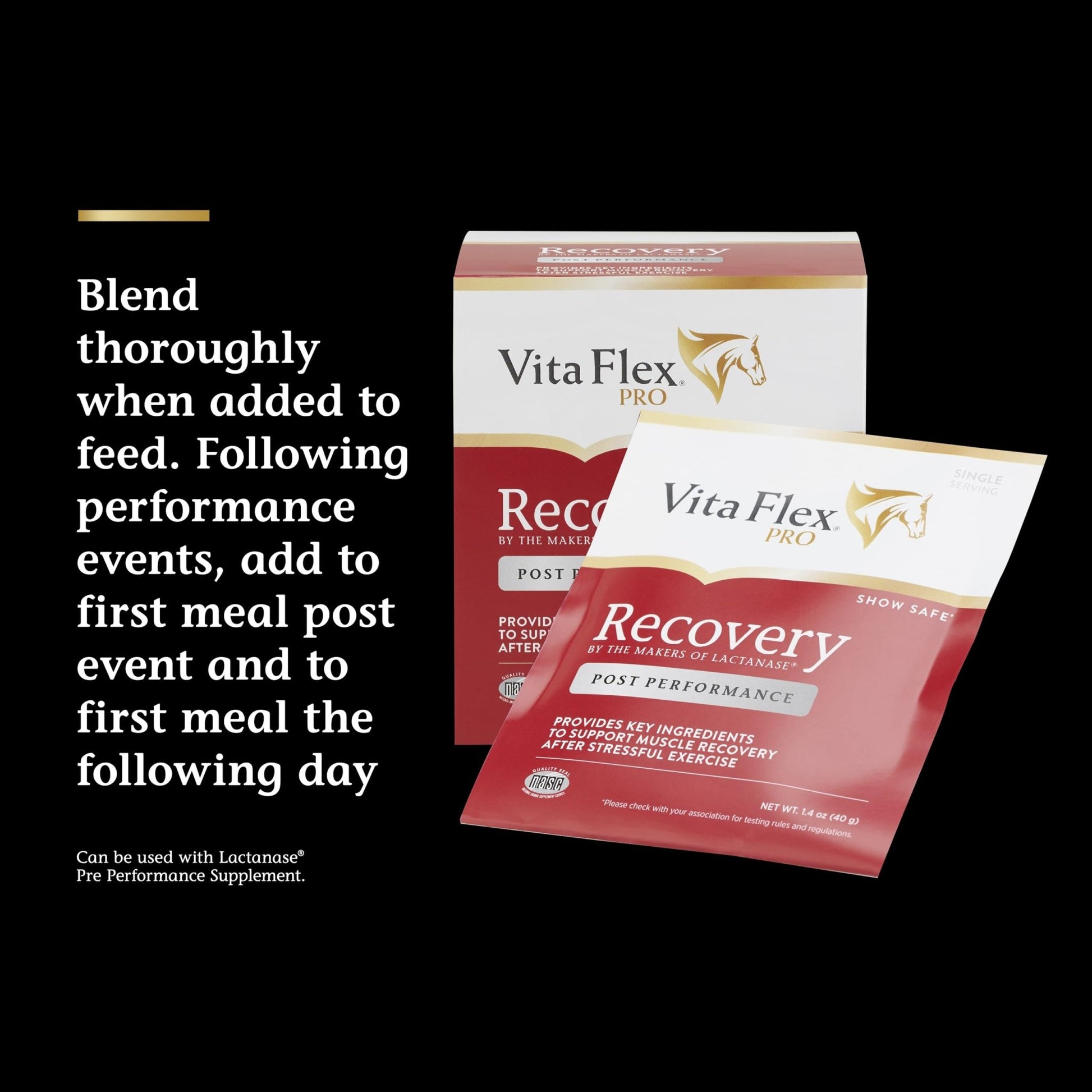 Vita Flex Pro Recovery by the Makers of Lactanase, Post Performance Horse Supplements 40 g, Show Safe Muscle Recovery Supplements, Amino Acids for Horses, Strength & Joint Health - dailyvitalstore