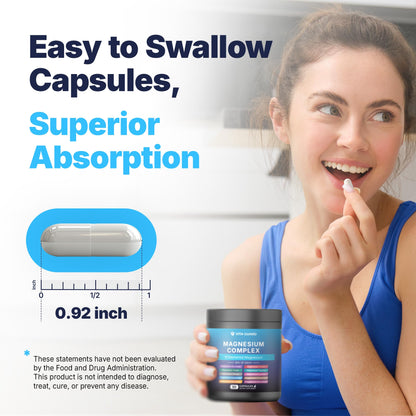 Vita Guard Magnesium Complex 1480mg – 10-in-1 with Glycinate, Citrate, Malate & More – High Absorption – Sleep, Muscle, Nerve & Heart Support – 90 Vegan Capsules – Non-GMO, Gluten-Free, No Sugar - dailyvitalstore