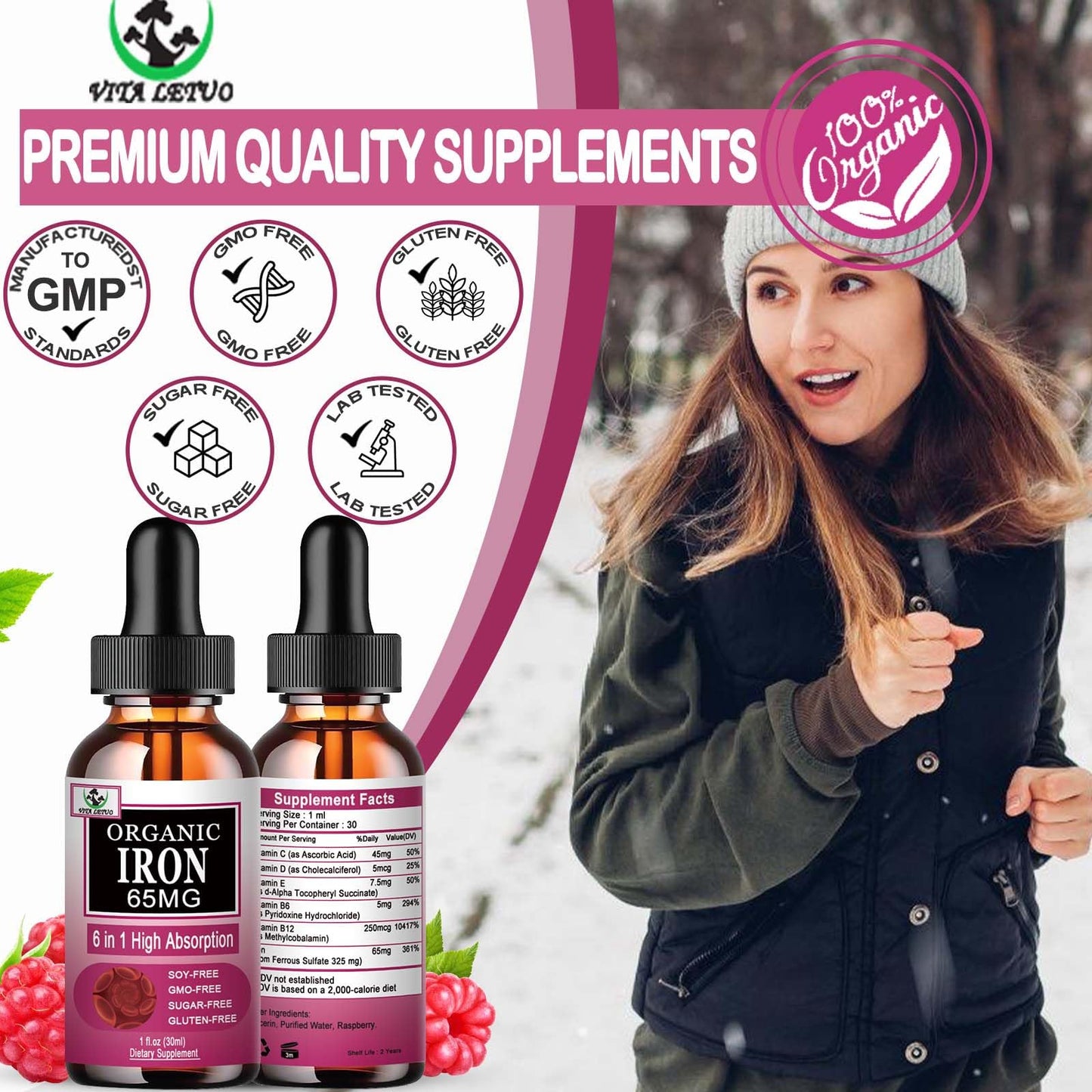 Vita letuo Iron Supplement for Women with Vitamin C,6-in-1 Liquid Supplement w/Vitamin B12,Vitamin B6,High Absorption Liquid Iron Drops for Red Blood Cells - dailyvitalstore