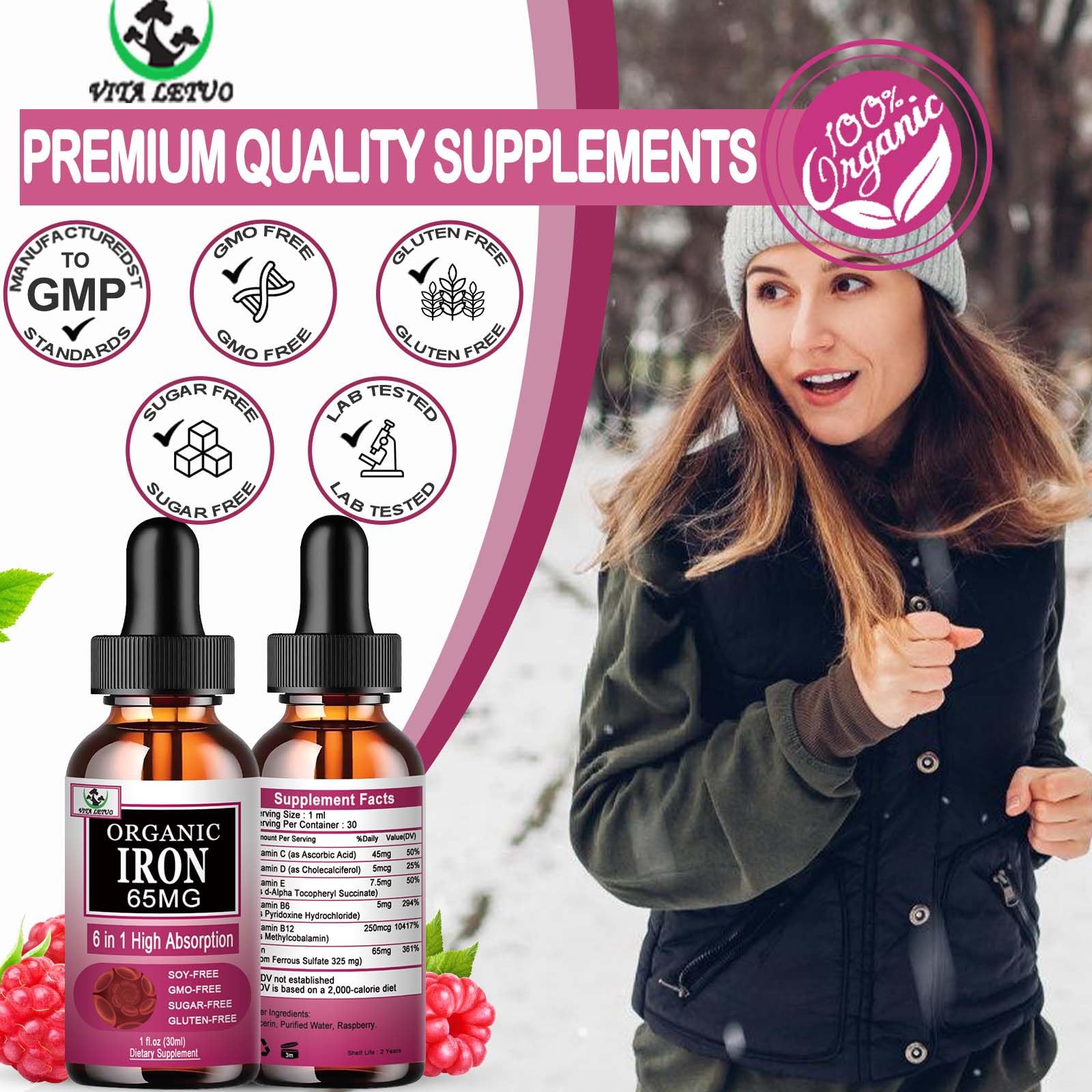 Vita letuo Iron Supplement for Women with Vitamin C,6-in-1 Liquid Supplement w/Vitamin B12,Vitamin B6,High Absorption Liquid Iron Drops for Red Blood Cells - dailyvitalstore