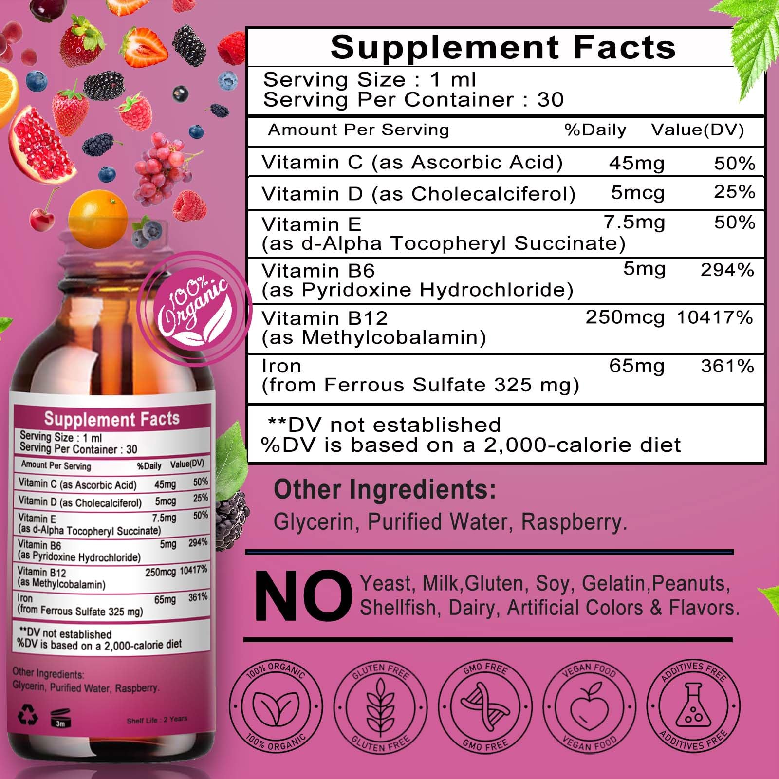 Vita letuo Iron Supplement for Women with Vitamin C,6-in-1 Liquid Supplement w/Vitamin B12,Vitamin B6,High Absorption Liquid Iron Drops for Red Blood Cells - dailyvitalstore