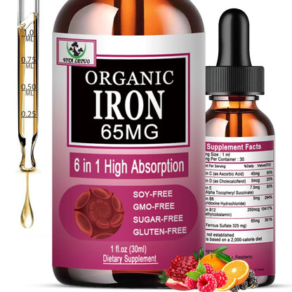Vita letuo Iron Supplement for Women with Vitamin C,6-in-1 Liquid Supplement w/Vitamin B12,Vitamin B6,High Absorption Liquid Iron Drops for Red Blood Cells - dailyvitalstore