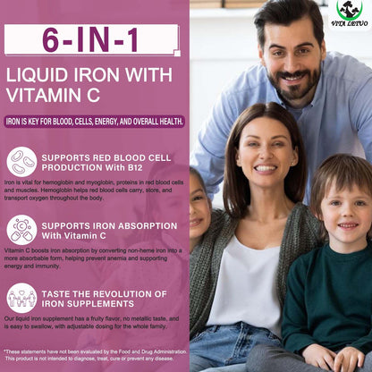 Vita letuo Iron Supplement for Women with Vitamin C,6-in-1 Liquid Supplement w/Vitamin B12,Vitamin B6,High Absorption Liquid Iron Drops for Red Blood Cells - dailyvitalstore