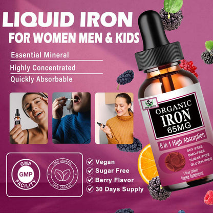 Vita letuo Iron Supplement for Women with Vitamin C,6-in-1 Liquid Supplement w/Vitamin B12,Vitamin B6,High Absorption Liquid Iron Drops for Red Blood Cells - dailyvitalstore