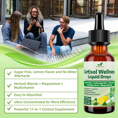 Vita PLynxera Cortisol Supplement Liquid Drops, 17-in-1 Cortisol Detox w. Magnesium Glycinate 400mg Ashwagandha, L-Theanine, Phosphatidylserine, Hormone Balanced - dailyvitalstore