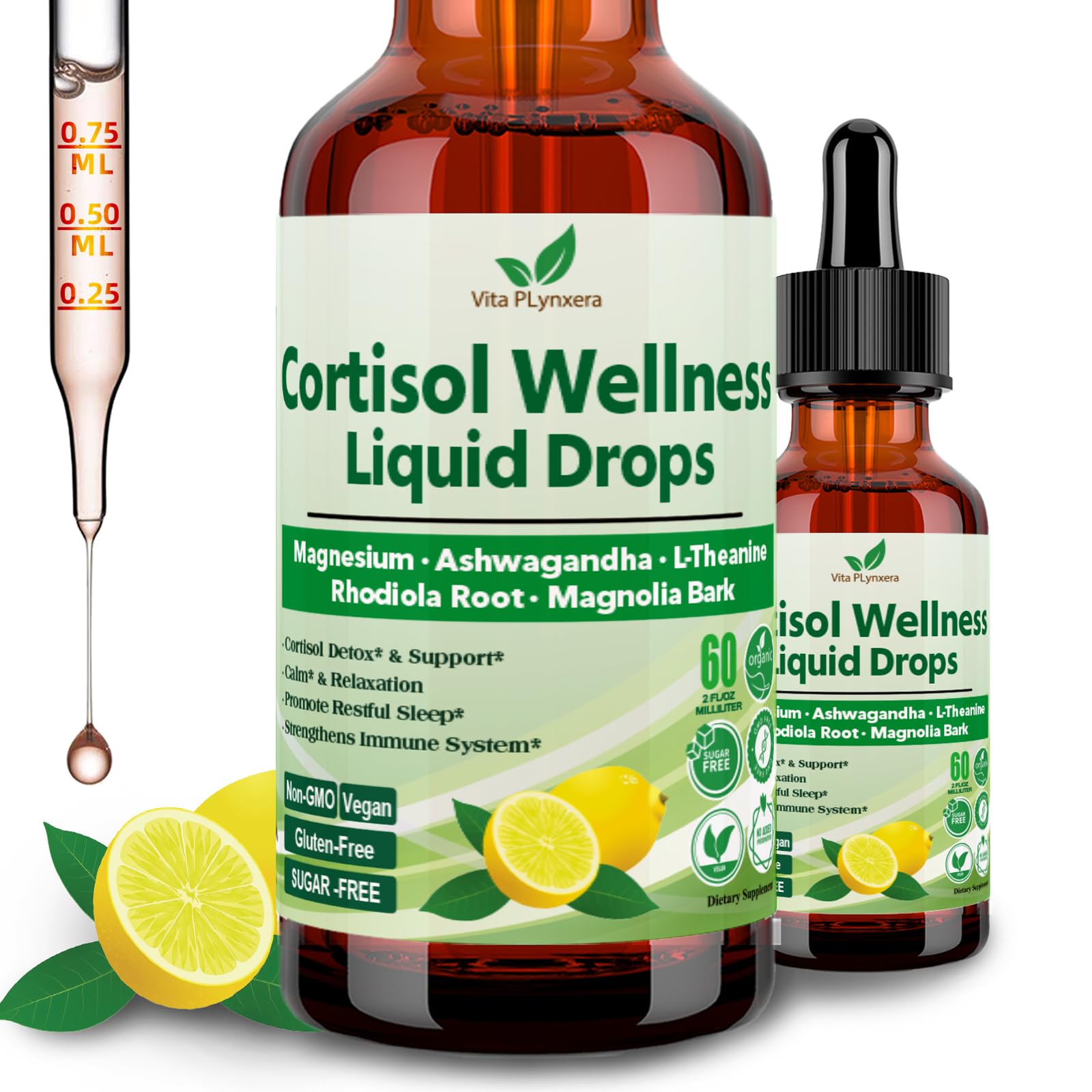 Vita PLynxera Cortisol Supplement Liquid Drops, 17-in-1 Cortisol Detox w. Magnesium Glycinate 400mg Ashwagandha, L-Theanine, Phosphatidylserine, Hormone Balanced - dailyvitalstore
