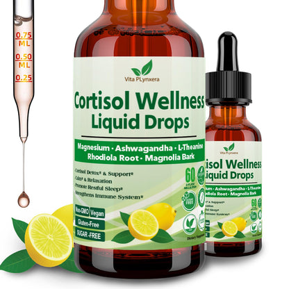 Vita PLynxera Cortisol Supplement Liquid Drops, 17-in-1 Cortisol Detox w. Magnesium Glycinate 400mg Ashwagandha, L-Theanine, Phosphatidylserine, Hormone Balanced - dailyvitalstore
