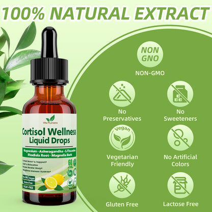 Vita PLynxera Cortisol Supplement Liquid Drops, 17-in-1 Cortisol Detox w. Magnesium Glycinate 400mg Ashwagandha, L-Theanine, Phosphatidylserine, Hormone Balanced - dailyvitalstore