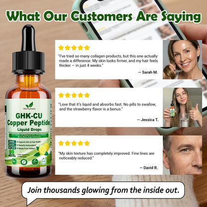 Vita PLynxera GHK-CU Peptide Supplement Liquid Drops, Premium 6-in-1 GHK CU Copper Peptides w. Marine Collagen Hyaluronic Acid Biotin for Anti-Aging, Skin Hair Growth Support, Oral Drops丨Women Men - dailyvitalstore