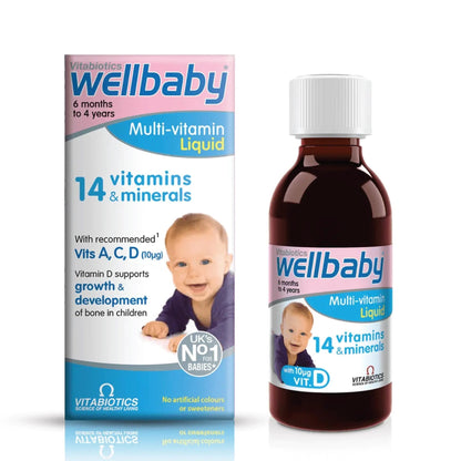 Vitabiotics Wellbaby Multi-Vitamin Liquid - Immune System Multivitamin for Infants and Babies Ages 6 Months to 4 Years - 150mL - dailyvitalstore