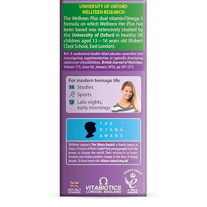 Vitabiotics Wellteen Her Plus Omega-3 - Advanced Nutritional Support for Teenagers and Young Women Ages 13-19 - dailyvitalstore