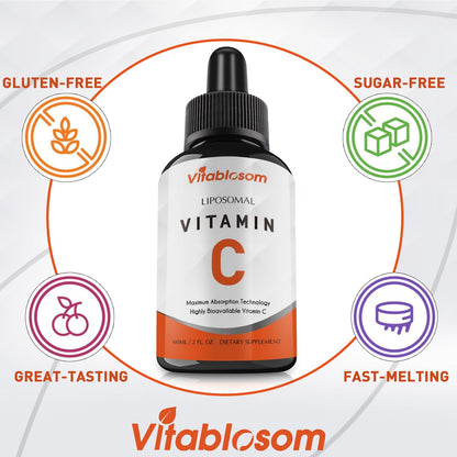 Vitablosom Liposomal Vitamin C 2000mg Liquid for Adults, High Absorption VIT C, Maximize Vitamin C, Immune System & Antioxidant Support, 60ML (2 Bottle) - dailyvitalstore