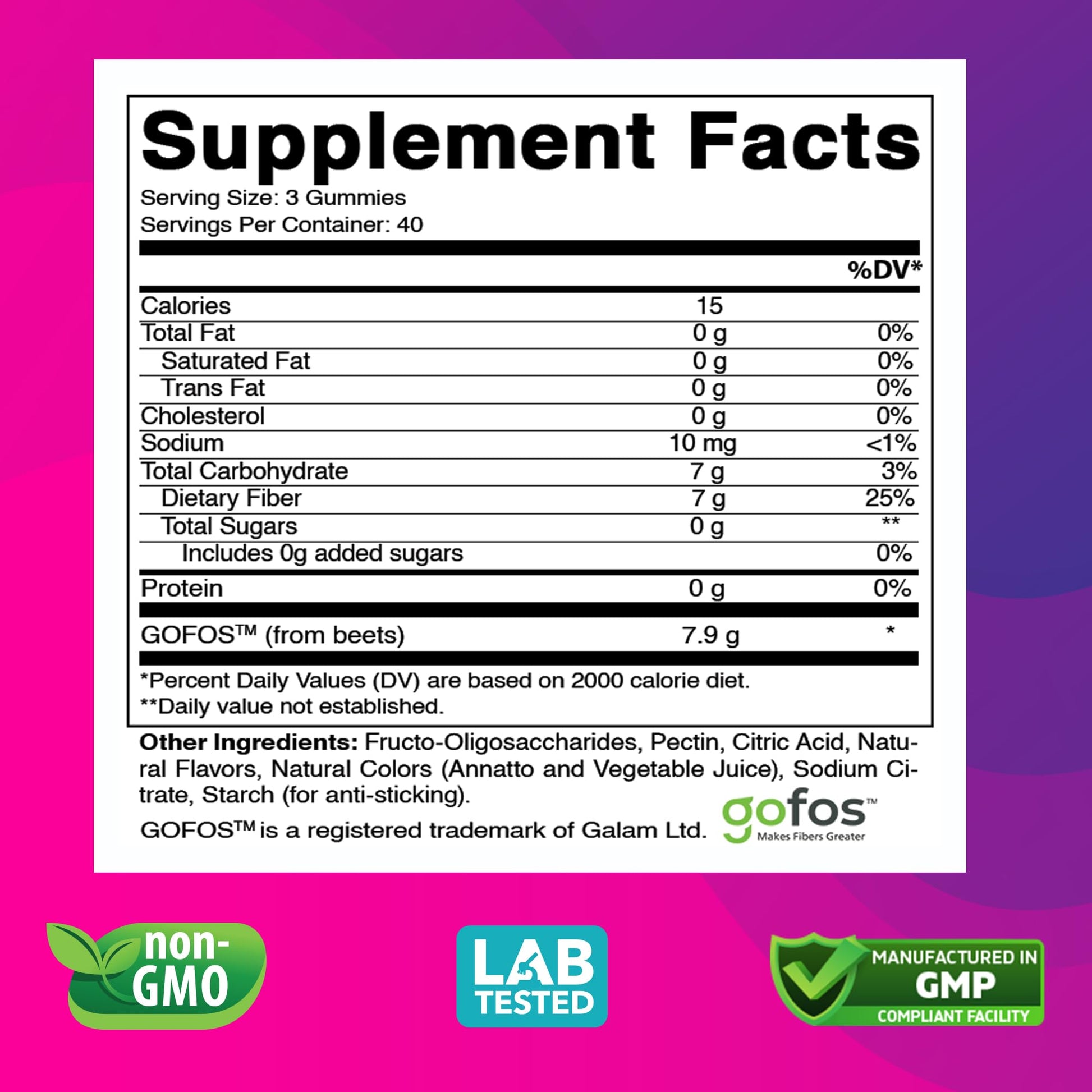 Vitabod Fiber Gummies 7G Per Serving for Digestive Health & Regularity, Prebiotic GOFOS™ Plant-Based Fiber, No Sugar Added, Vegan, Berry Peach Strawberry, 120 Gummies (Adults, Women & Men) - dailyvitalstore