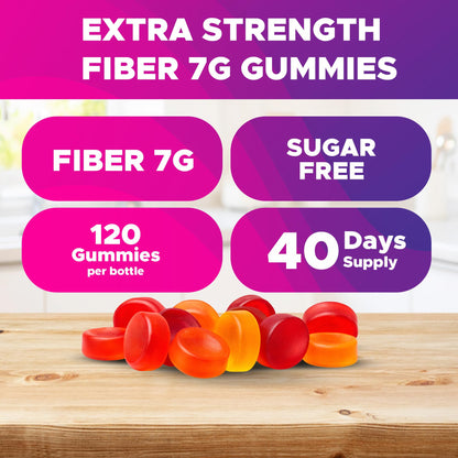 Vitabod Fiber Gummies 7G Per Serving for Digestive Health & Regularity, Prebiotic GOFOS™ Plant-Based Fiber, No Sugar Added, Vegan, Berry Peach Strawberry, 120 Gummies (Adults, Women & Men) - dailyvitalstore