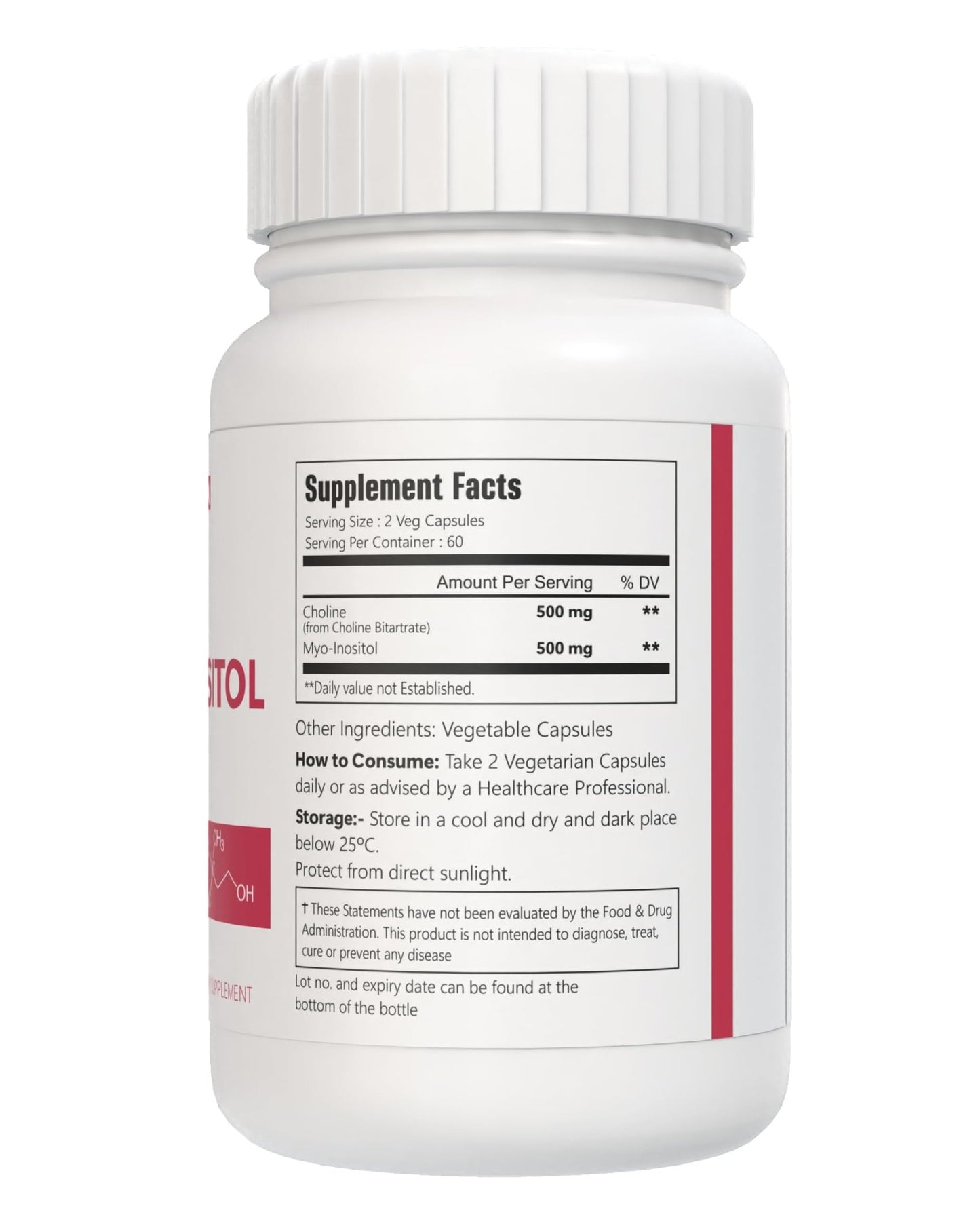 VitaCosmoX Choline and Myo-Inositol Supplement, 1000 mg Each, 120 Veggie Capsules 100% Vegetarian, Non-GMO & Gluten Free - dailyvitalstore